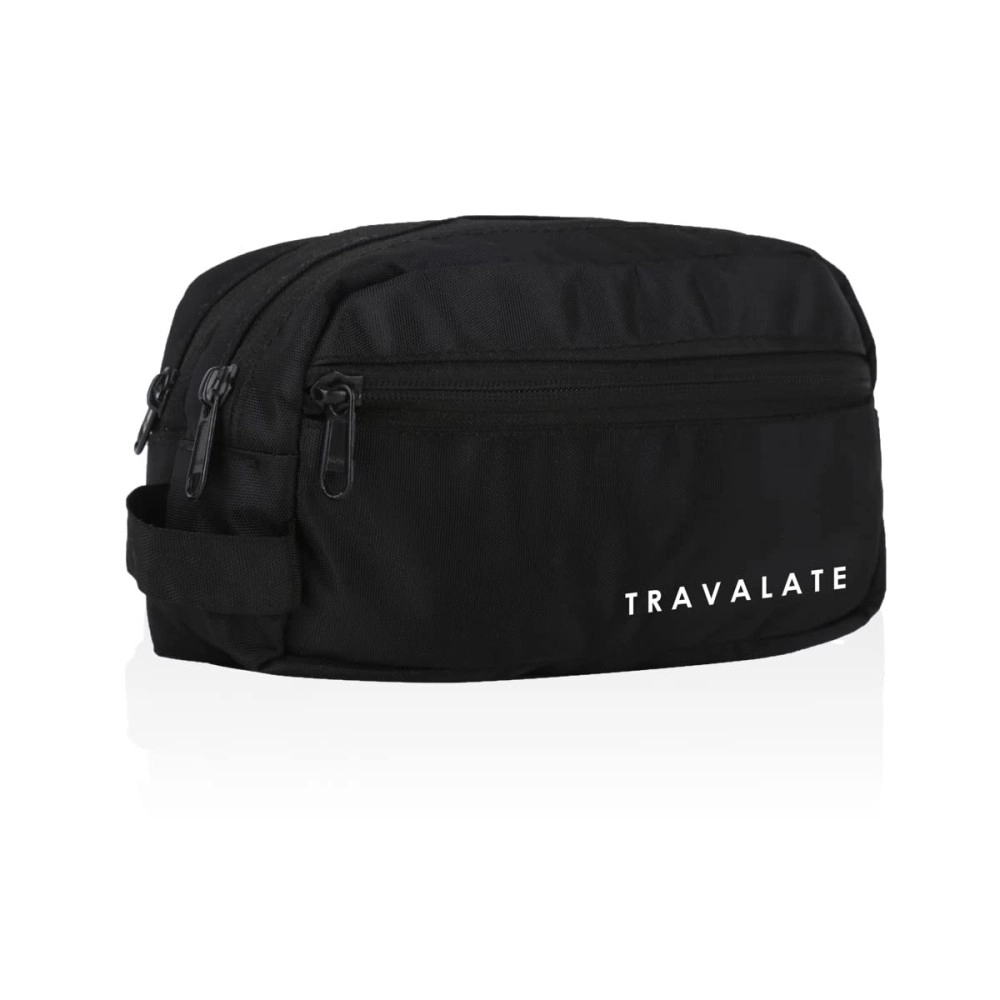 Travalate Toiletry Travel Bags Shaving Kit/Pouch/Bag for Men and Women, 2 Main Compartment with Front Pocket and one Secret Pocket - Black (19 X 12 X 7 cm)