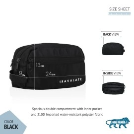 Travalate Toiletry Travel Bags Shaving Kit/Pouch/Bag for Men and Women, 2 Main Compartment with Front Pocket and one Secret Pocket - Black (19 X 12 X 7 cm)