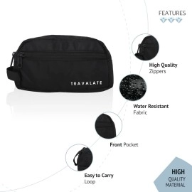 Travalate Toiletry Travel Bags Shaving Kit/Pouch/Bag for Men and Women, 2 Main Compartment with Front Pocket and one Secret Pocket - Black (19 X 12 X 7 cm)