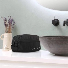 Travalate Toiletry Travel Bags Shaving Kit/Pouch/Bag for Men and Women, 2 Main Compartment with Front Pocket and one Secret Pocket - Black (19 X 12 X 7 cm)