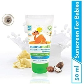 Mamaearth Mineral Based Sunscreen for Babies | With Calendula, Zinc Oxide & Cocoa Butter | SPF 20+ | Soothes, Nourishes & Protects Delicate Skin | Safe for 0+ Months | Toxin-Free | 50ml