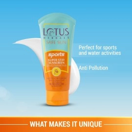 Lotus Herbals Safe Sun Sports Super Stay Sunscreen Cream Spf 70 Pa+++, Sweat & Waterproof, Preservatives Free, 80G, Multi