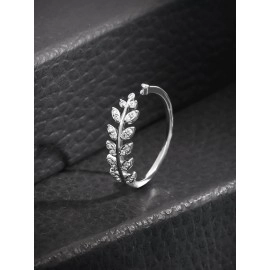 Yellow Chimes Silver Plated Base Metal Designer Beauty-In-Leaves A5 Grade Crystal Adjustable Silver Plated Ring For Women And Girl