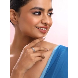 Yellow Chimes Silver Plated Base Metal Designer Beauty-In-Leaves A5 Grade Crystal Adjustable Silver Plated Ring For Women And Girl