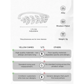 Yellow Chimes Silver Plated Base Metal Designer Beauty-In-Leaves A5 Grade Crystal Adjustable Silver Plated Ring For Women And Girl