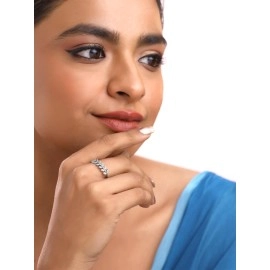 Yellow Chimes Silver Plated Base Metal Designer Beauty-In-Leaves A5 Grade Crystal Adjustable Silver Plated Ring For Women And Girl