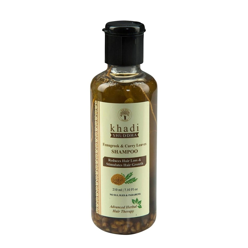 Khadi Shuddha Fenugreek & Currey Leaves Shampoo 210 ML - Reduces Hair Loss & Stimulates Growth (SLS, SLES & PARABEN FREE), brown, 210 ml