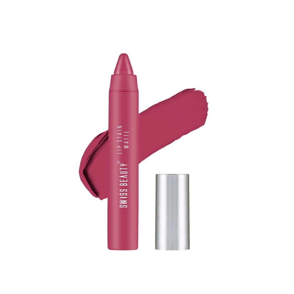 Swiss Beauty Stain Matte Lipstick | Long Lasting, Hydrating & Lightweight Lipstick | Hot Pink, 3.4gm|
