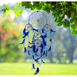 DULI Dream Catcher Traditional Indian Dreamcatcher Wall Art for Bedrooms, Home Wall, Hanging Design, Height 75 cm Dream Catchers(Blue),Metal, Feathers Dreamcatcher (Big Blue)