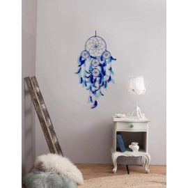 DULI Dream Catcher Traditional Indian Dreamcatcher Wall Art for Bedrooms, Home Wall, Hanging Design, Height 75 cm Dream Catchers(Blue),Metal, Feathers Dreamcatcher (Big Blue)