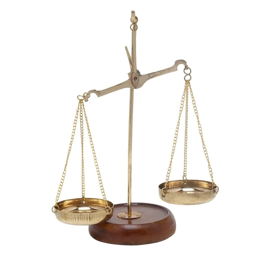 Pick End Now Metal \'Law/Justice for All\' Old Traditional Machine/Tarazu Showpiece | Product Dimensions - 4.5x2.5x7 Inch, 200Gm, Golden