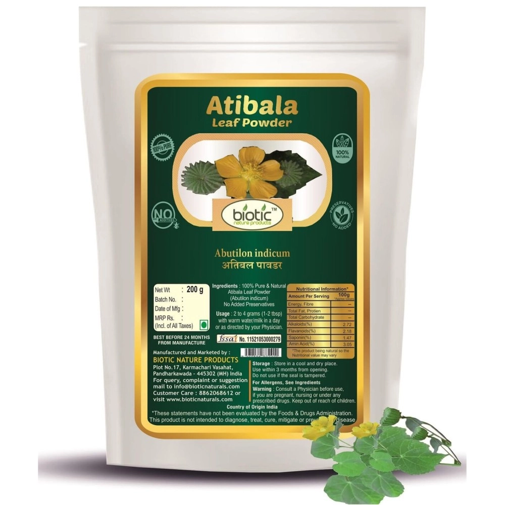 Biotic Atibala Leaf Powder (Abutilon indicum) Kangi Powder - Indian Mallow - Atibala Powder - Thuthi Powder - Atibala churna - 200g