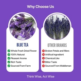 BLUE TEA - Lavender Tea - 30gm - 30 Cups | CALMING TEA | Herbal Tea - Flower Based - GMO-Free - Caffeine Free - Natural | Featured In Shark Tank | Reusable Pet Jar