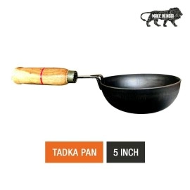 Akky Iron Tadka Pan/Fry Pan with Wooden Handle for Kitchen | Original Loha/Lokhand (5 inch, 12.7 cm)