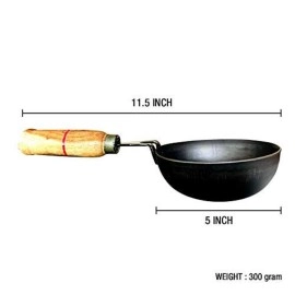 Akky Iron Tadka Pan/Fry Pan with Wooden Handle for Kitchen | Original Loha/Lokhand (5 inch, 12.7 cm)