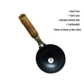 Akky Iron Tadka Pan/Fry Pan with Wooden Handle for Kitchen | Original Loha/Lokhand (5 inch, 12.7 cm)