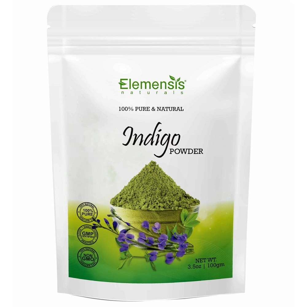 Elemensis Naturals Pure Indigo Powder organic for hair color, make shiny and strong hair, reduce hair fall and dandruff, 100gm