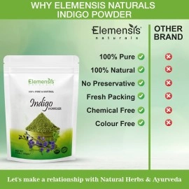 Elemensis Naturals Pure Indigo Powder organic for hair color, make shiny and strong hair, reduce hair fall and dandruff, 100gm