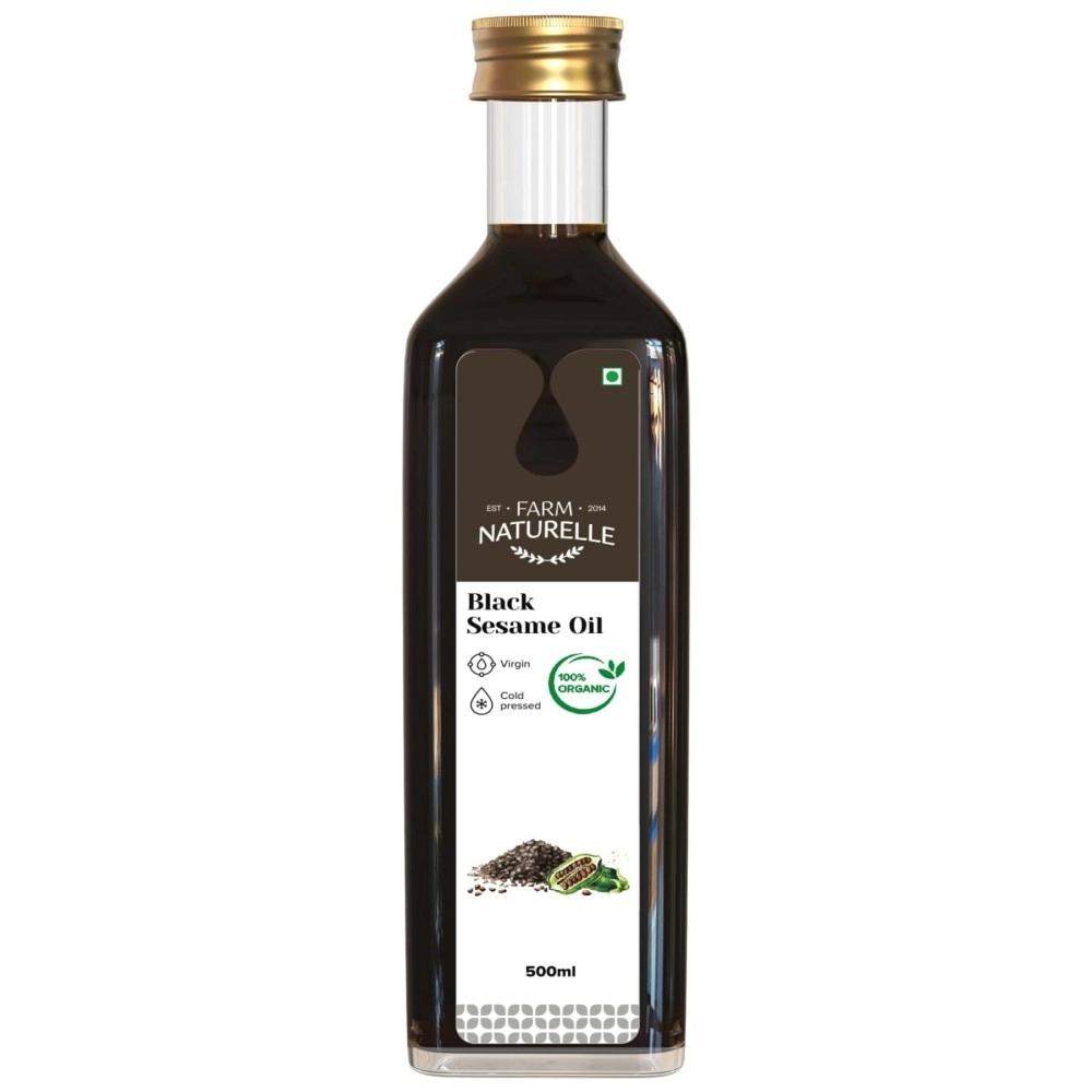 Farm Naturelle 100% Pure & Unrefined Cold Pressed Black Sesame (Gingelly) Oil - 500ml | Glass Bottle | Kolhu/Kacchi Ghani/Chekku | Natural Daily Cooking Oil | Chemical-Free | Rich Aroma & Flavour