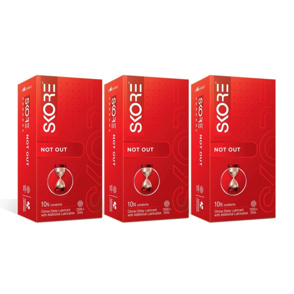 Skore Not Out Climax Delay with 1500+ Raised Dots Condoms (30 S)