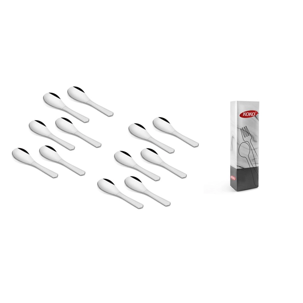 Koko Stainless Steel Masala Spoons For Spices Jar & Container | Masala Spoon Set of 12 Pieces | Small Masala Spoons For Spices | Length 9 CM, Silver Masala Spoon