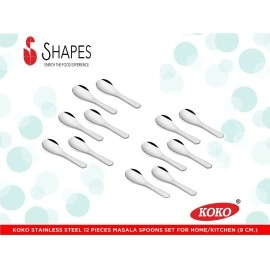 Koko Stainless Steel Masala Spoons For Spices Jar & Container | Masala Spoon Set of 12 Pieces | Small Masala Spoons For Spices | Length 9 CM, Silver Masala Spoon
