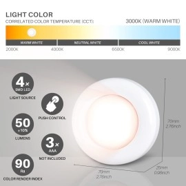 STAR-SPANGLED Tap Light Push Lights Mini Night Touch Light LED Puck Lights Portable Under Cabinet Lighting Battery Operated Powered DIY Stick On Lights Wireless Closet Counter Kitchen Warm White