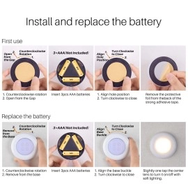 STAR-SPANGLED Tap Light Push Lights Mini Night Touch Light LED Puck Lights Portable Under Cabinet Lighting Battery Operated Powered DIY Stick On Lights Wireless Closet Counter Kitchen Warm White
