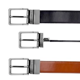 Bacca Bucci Men\'s Reversible Classic Dress belt Italian Top Grain Genuine leather black & brown with rotating Metal Buckle-Black/Brown