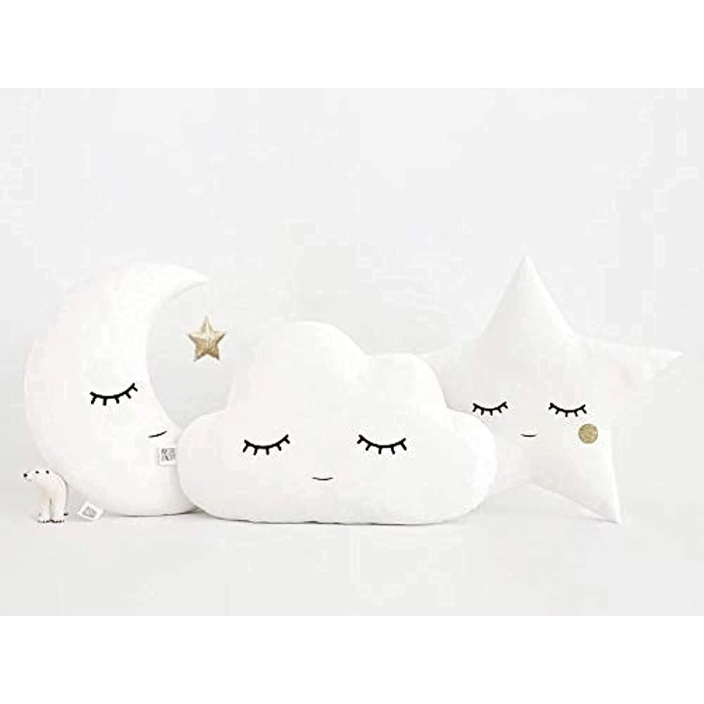 The Purple Tree Cute Cloud Moon Star Cot Velvet Cushion Pack of 3, (16x16 inch, White)