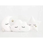 The Purple Tree Cute Cloud Moon Star Cot Velvet Cushion Pack of 3, (16x16 inch, White)