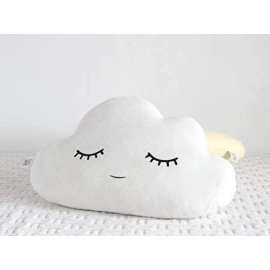 The Purple Tree Cute Cloud Moon Star Cot Velvet Cushion Pack of 3, (16x16 inch, White)