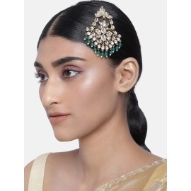 I Jewels Gold Plated Kundan & Pearl Pasa Kalank Inspired Hair Jewellery for Women (T2024G)