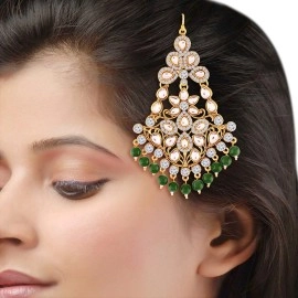I Jewels Gold Plated Kundan & Pearl Pasa Kalank Inspired Hair Jewellery for Women (T2024G)