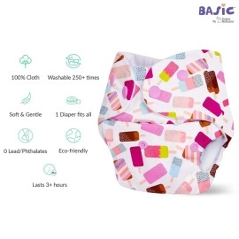 Superbottoms Basic Leakage-proof advanced cloth diapers for babies, High Absorbent 100% cotton 4 reusable diaper and 4 insert pad Combo Pack washable cloth diaper 3M -3Years Adjustable, Reduces Rash