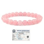 Reiki Crystal Products Certified Natural Rose Stone Quartz Bracelet Round Beads 8 mm Crystal Bracelet for Men, Women, Boys, Girls (Pink)
