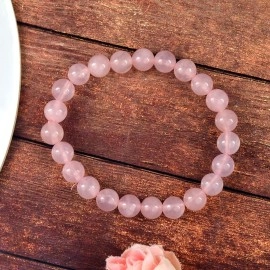 Reiki Crystal Products Certified Natural Rose Stone Quartz Bracelet Round Beads 8 mm Crystal Bracelet for Men, Women, Boys, Girls (Pink)