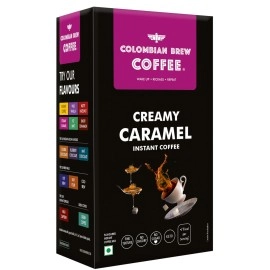 COLOMBIAN BREW COFFEE Creamy Caramel Instant Powder, No Sugar Vegan, 50gm