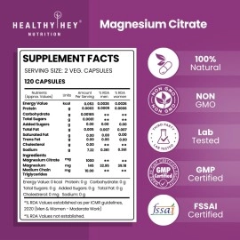 HealthyHey Nutrition Magnesium Citrate - 1000 mg - 120 Vegetable Capsules