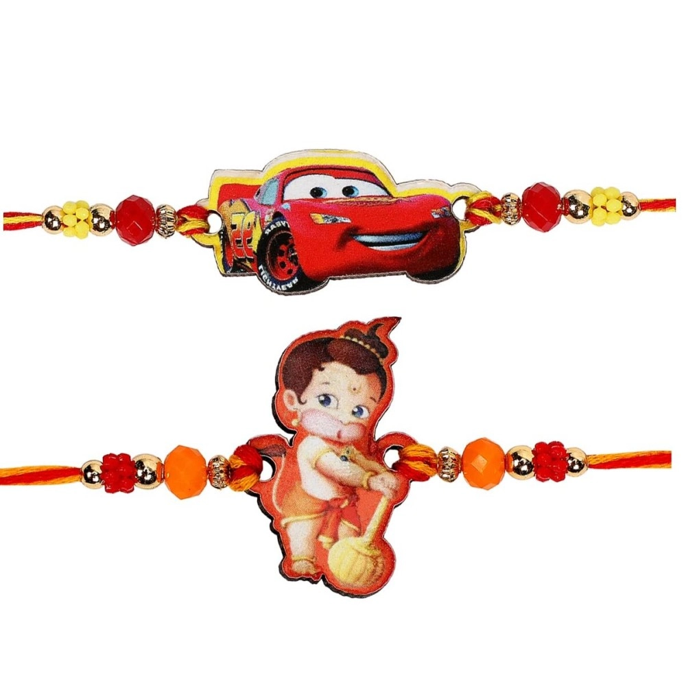 Riddhika Ventures Stylish Kids Rakhi (Set of 2) along with Roli Chawal and Greeting Card (P13P14)