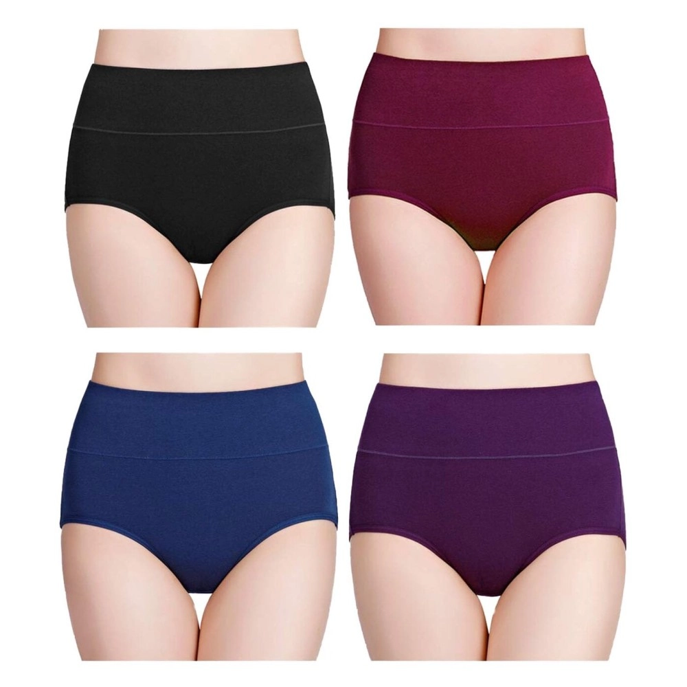 wirarpa Women\'s 4 Pack Cotton Underwear High Waisted Full Coverage Brief Panties Ladies Comfortable Underpants Multicolor Large