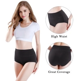 wirarpa Women\'s 4 Pack Cotton Underwear High Waisted Full Coverage Brief Panties Ladies Comfortable Underpants Multicolor Large