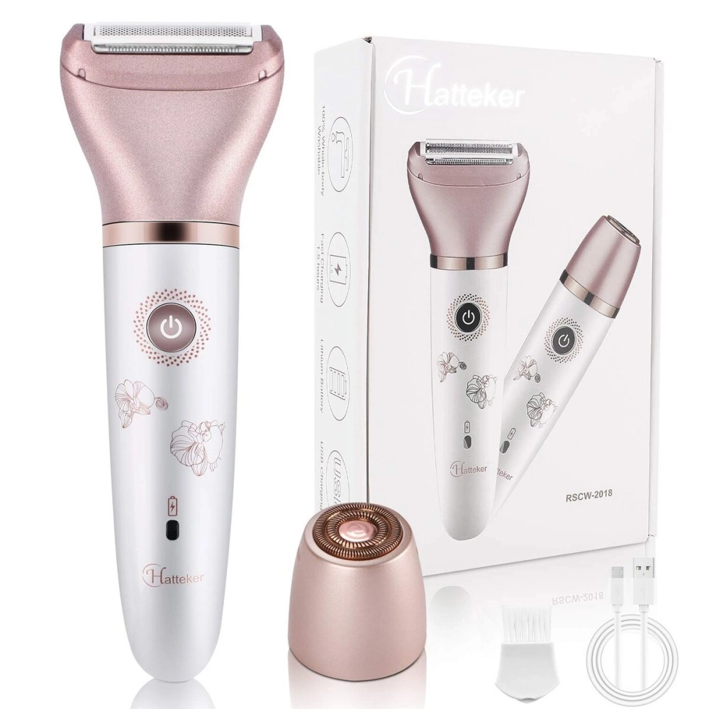 RenFox Electric Razor for Women - 2 in 1 Shaver for Women Bikini Legs Armpit Face Wet & Dry Painless Rechargeable Bikini Trimmer 2 Changeable Trimmer Heads (Rose Gold)