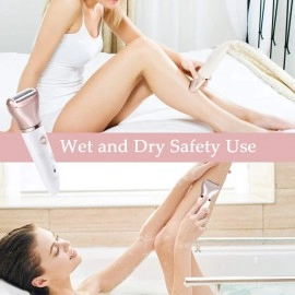 RenFox Electric Razor for Women - 2 in 1 Shaver for Women Bikini Legs Armpit Face Wet & Dry Painless Rechargeable Bikini Trimmer 2 Changeable Trimmer Heads (Rose Gold)