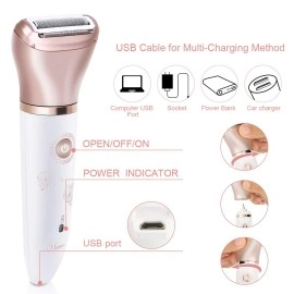 RenFox Electric Razor for Women - 2 in 1 Shaver for Women Bikini Legs Armpit Face Wet & Dry Painless Rechargeable Bikini Trimmer 2 Changeable Trimmer Heads (Rose Gold)