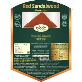 Biotic Lal Chandan Powder - Rakta Chandan Powder - Red Sandalwood Powder - 100 Gm