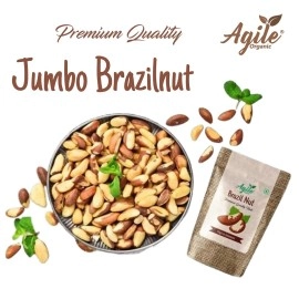 Agile Organic Jumbo Brazil Nuts 500g | Whole, Raw and Unsalted | Immunity Boosting | Rich in Selenium and Magnesium (Grade A ++ Nuts, Premium Jumbo Size, Imported)