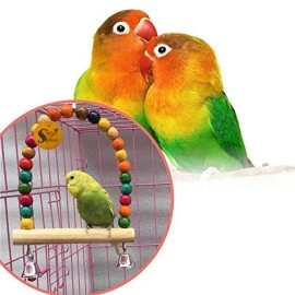 Sage Square Playful Natural Wood Bead Hanging Hammock Swing Toy Cage Accessories for Cockatiel, Lovebird, Budgerigar, Canary, Budgeri Birds (Small & Medium Birds)