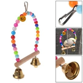 Sage Square Playful Natural Wood Bead Hanging Hammock Swing Toy Cage Accessories for Cockatiel, Lovebird, Budgerigar, Canary, Budgeri Birds (Small & Medium Birds)