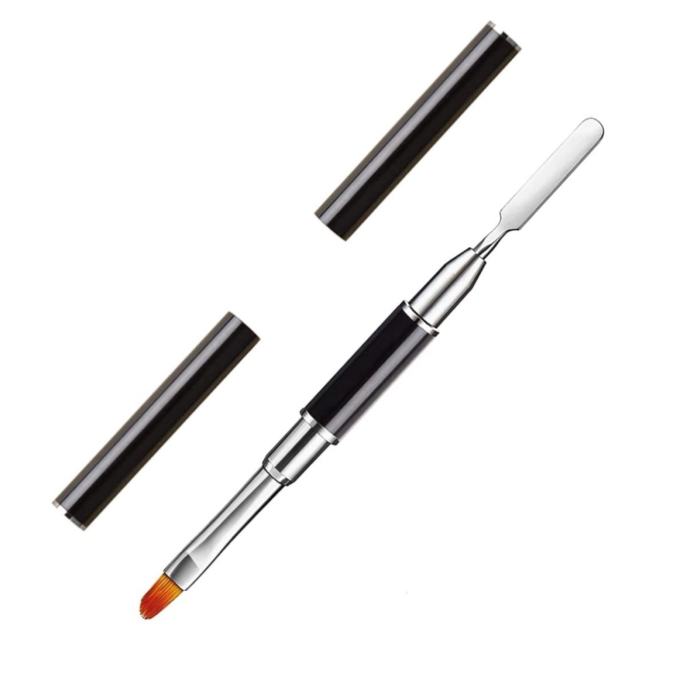 Kalolary Dual-Ended Poly Gel Brush & Picker - 2 in 1 Designs, Poly Brushes & Stainless Steel Picker for UV Gel Acrylic Nails Extension (Black)